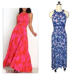 Anthropologie Abel The Label Blue Floral Halter Maxi Dress| Size M